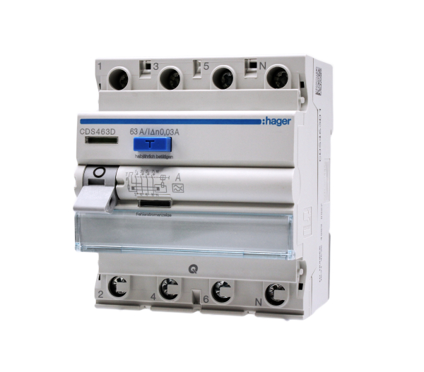 Hager FI-Schutzschalter CDS463D 400V 63A 30mA 4-polig QC